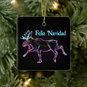 Feliz Navidad - Elektrischer Elch Keramikornament