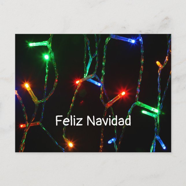 "Feliz Navidad" - farbenfrohe Weihnachtsbeleuchtun Postkarte (Vorderseite)