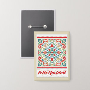 Feliz Navidad Festive Mexican Tile Frohe Weihnacht Button