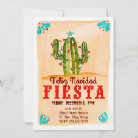 Feliz navidad Fiesta Cactus on Chalkboard Invitati