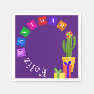 Feliz Navidad Fiesta Green Cactus on Lila Serviette