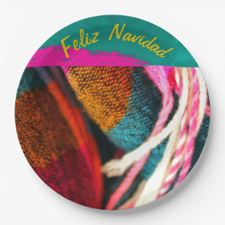 Feliz Navidad Fiesta on Pink & Green Sarape Pappteller