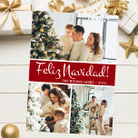 Feliz Navidad Foto Collage Feiertagskarte<br><div class="desc">Diese fantastische 3-Foto-Urlaubskarte mit "Feliz Navidad!" in einem modernen Script-Schriftart und Ihrem Familiennamen und Jahr in einem feinen,  klassischen Schriftart,  sowohl in Weiß als auch Rot mit einem passenden Rücken,  ist ideal für den Versand an Ihre Familie und Freunde. Jeder wird Liebe bekommen neue Fotos Ihrer Familie!</div>