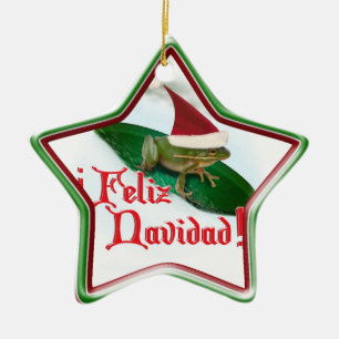 Feliz Navidad - Frog Dashing Through the Snow Keramik Ornament