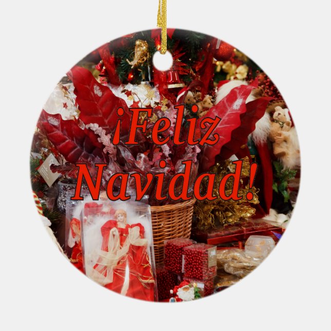 ¡ Feliz Navidad! Frohe Weihnachten in spanischem Keramikornament (Hinten)