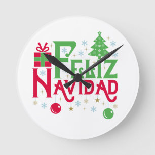 Feliz Navidad Frory Christmas Happy Weihnachten Runde Wanduhr