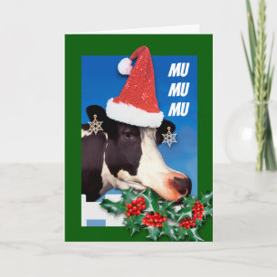 Feliz Navidad Funny Cow Eating Boughs of Holly Feiertagskarte