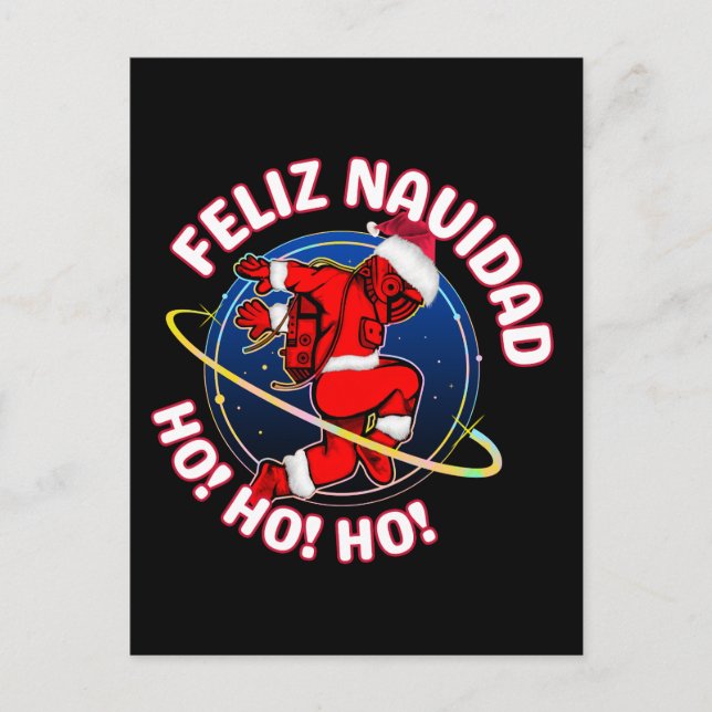 FELIZ NAVIDAD FUNNY SANTA ASTRONAUT POSTKARTE (Vorderseite)