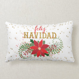 Feliz Navidad Gold Glitzer Poinsettia Lendenkissen