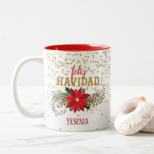 Feliz Navidad Gold Glitzer Poinsettia Zweifarbige Tasse