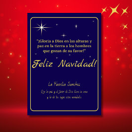 Feliz Navidad Golden & Blue Luke 2:14 Verse Feiertagskarte