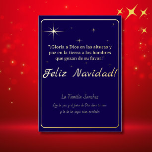 Feliz Navidad Golden & Blue Luke 2:14 Verse Folien Feiertagskarte