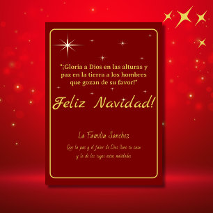 Feliz Navidad Golden & Red Luke 2:14 Verse Feiertagskarte