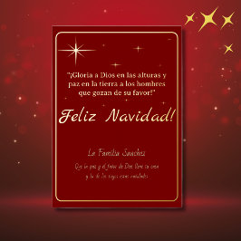 Feliz Navidad Golden & Red Luke 2:14 Verse Folien Feiertagskarte