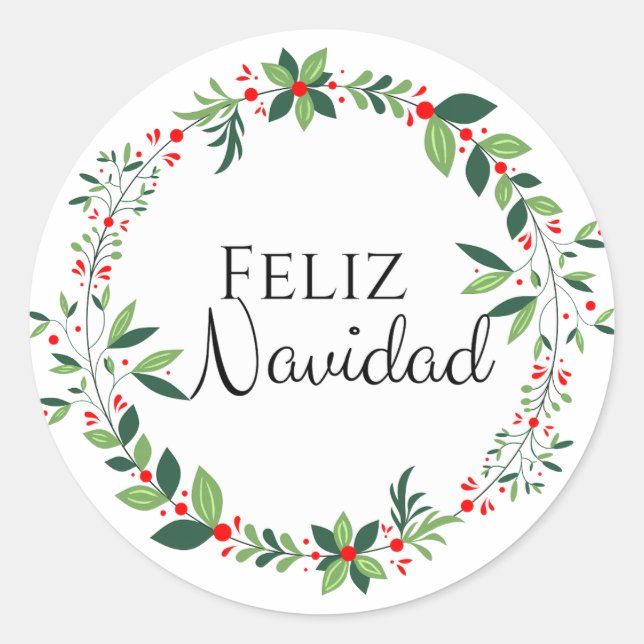 Feliz Navidad Green und Red Wreath Round Sticker (Vorderseite)