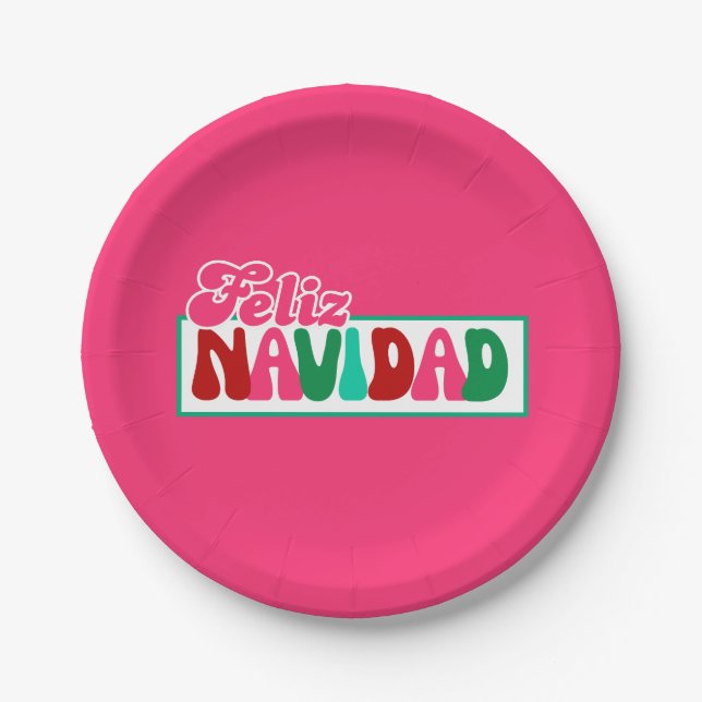 Feliz Navidad - Hellrosa Pappteller (Vorderseite)
