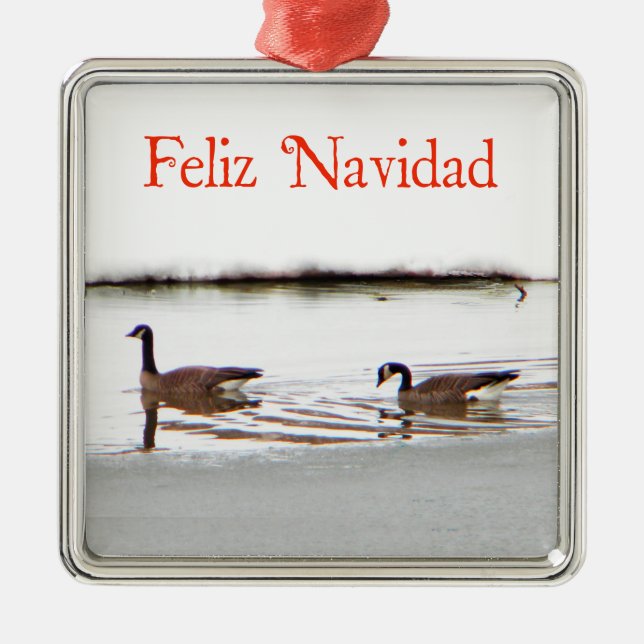 Feliz Navidad - Honkers - kanadisches Geese Silbernes Ornament (Vorne)
