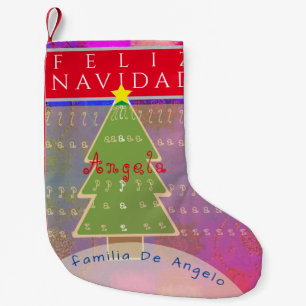 "Feliz Navidad" - Individuelle Name und Nachricht Kleiner Weihnachtsstrumpf