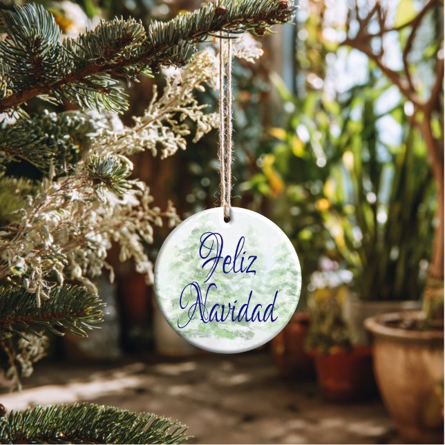 Feliz Navidad Keramik Ornament (Artistic Dual-Use! Our watercolor inspired ornament doubles as a luxury gift tag.)
