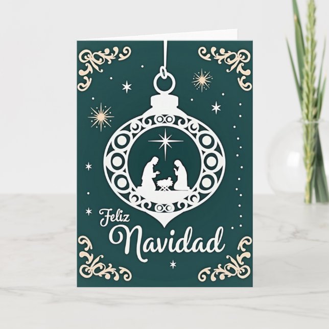 Feliz Navidad Krippenszene Karte (Vorderseite)