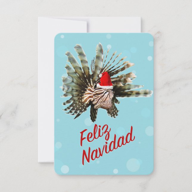 Feliz Navidad Lionfish Santa Flat Card Karte (Vorderseite)