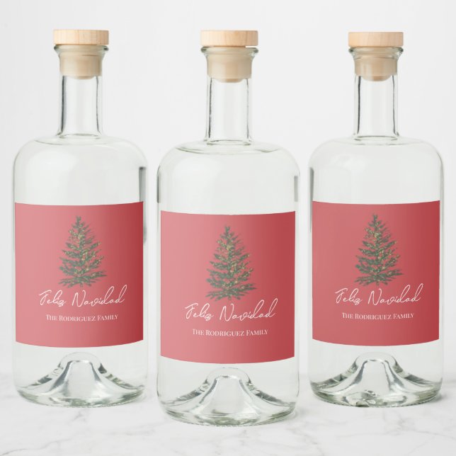 Feliz Navidad-Merry Christmas Tree and Lights  Alkoholflaschenetikett (Flaschen)