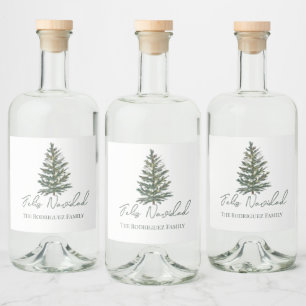 Feliz Navidad-Merry Weihnachtsbaum und Lichter Alkoholflaschenetikett