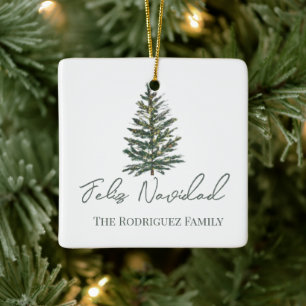Feliz Navidad-Merry Weihnachtsbaum und Lichter Keramikornament