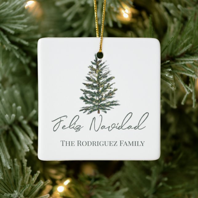 Feliz Navidad-Merry Weihnachtsbaum und Lichter Keramikornament (Baum)