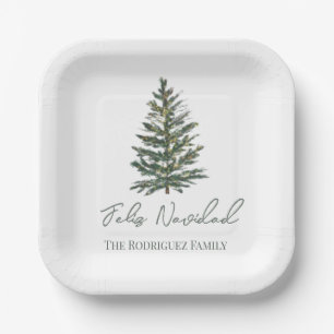 Feliz Navidad-Merry Weihnachtsbaum und Lichter Pappteller