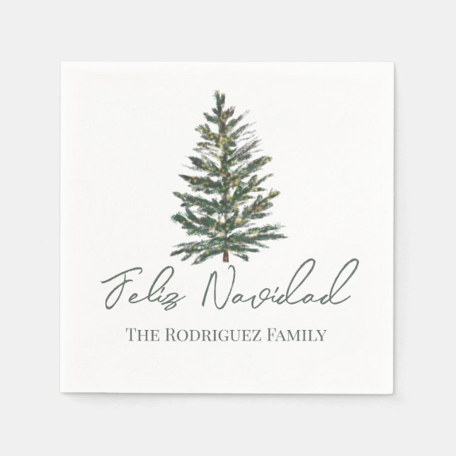 Feliz Navidad-Merry Weihnachtsbaum und Lichter Serviette (Vorderseite)
