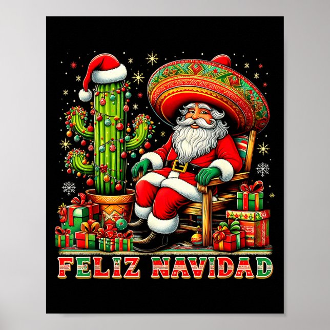 Feliz Navidad Mexican Christmas Santa Sombrero Cac Poster (Vorne)