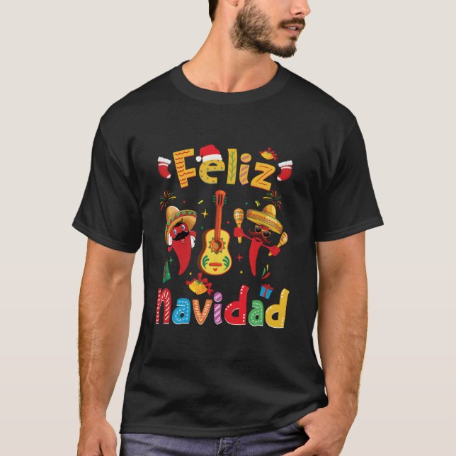Feliz Navidad Mexican Fiesta Hot Pepper Guitar Py T-Shirt (Vorderseite)