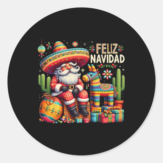 Feliz Navidad Mexican Funny Christmas Santa Festiv Runder Aufkleber (Vorderseite)