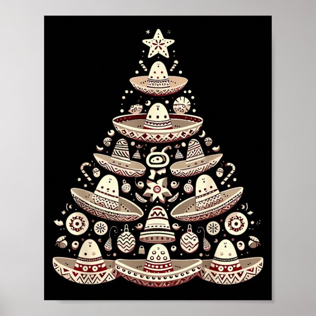 Feliz Navidad Mexican Sombrero Christmas Tree Men  Poster (Vorne)