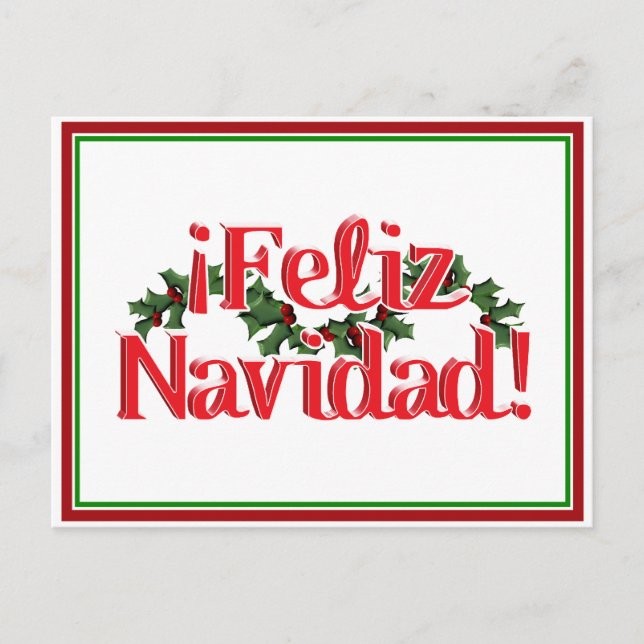 Feliz Navidad mit Holly Feiertagspostkarte (Vorderseite)