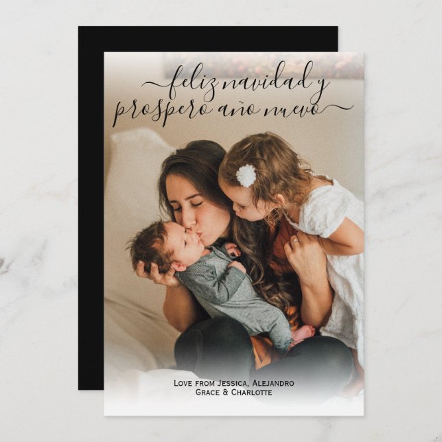 Feliz Navidad Modern Christmas Foto Card Einladung (Vorne/Hinten)