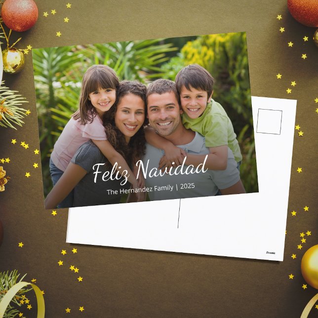 Feliz Navidad Modernes Weihnachtsfamilien-Foto Feiertagspostkarte (Von Creator hochgeladen)