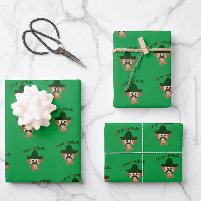 Feliz Navidad Monkey Geschenkpapier Set (Vorderseite)
