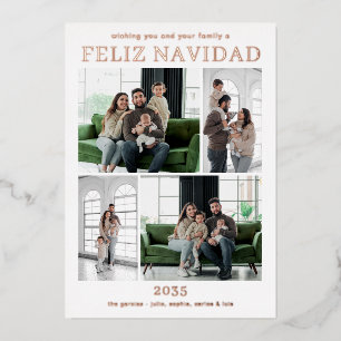 Feliz Navidad Multi Foto Rose Gold Folien Feiertagskarte