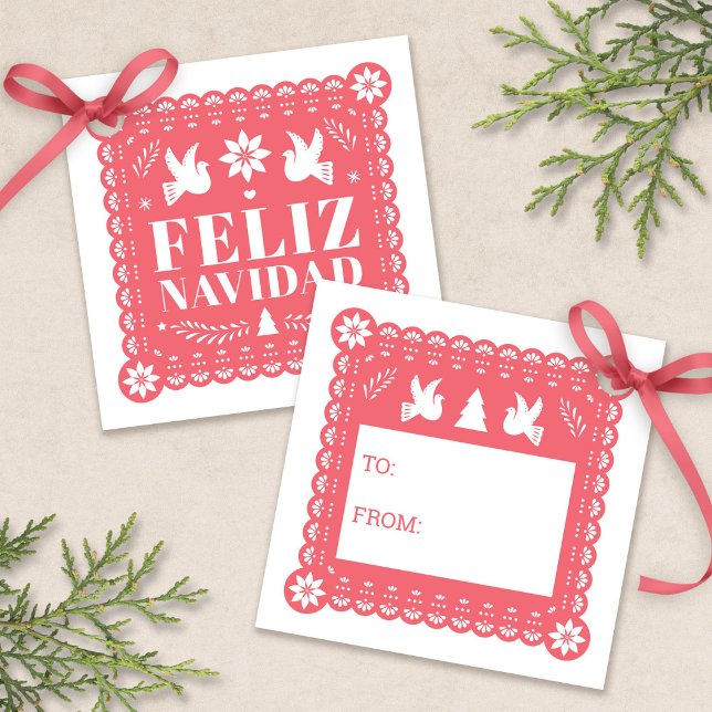 Feliz Navidad Papel Picado Geschenktag Geschenkanhänger (Feliz Navidad Papel Picado Gift Tag by Fiesta Valley Print)