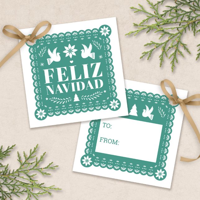 Feliz Navidad Papel Picado Geschenktag Geschenkanhänger (Feliz Navidad Papel Picado Gift Tag by Fiesta Valley Print)