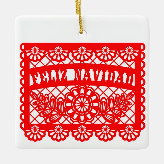 Feliz Navidad Papel Picado Keramikornament (Vorderseite)