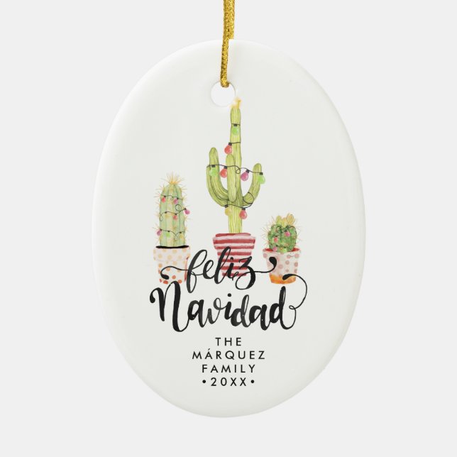 Feliz Navidad Personalisierte Weihnachtsfeier Keramik Ornament (Vorne)