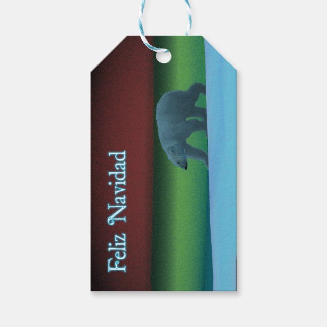 Feliz Navidad - Polarlichter-Polarbär Geschenkanhänger (Vorderseite)