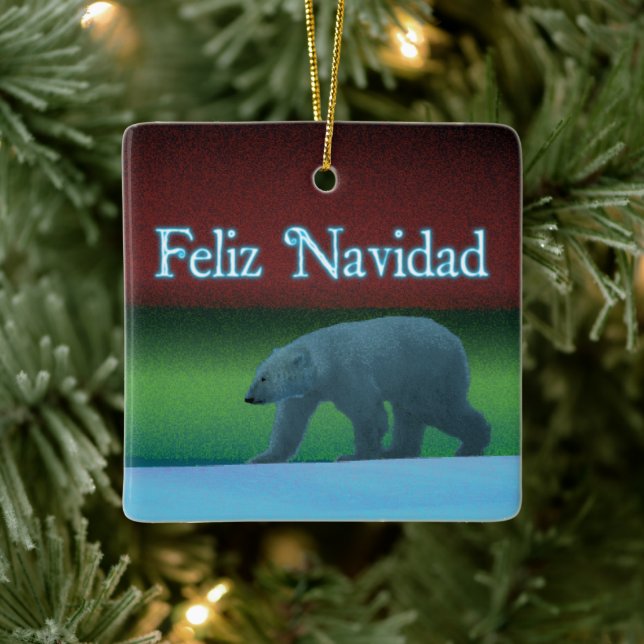 Feliz Navidad - Polarlichter-Polarbär Keramikornament (Baum)