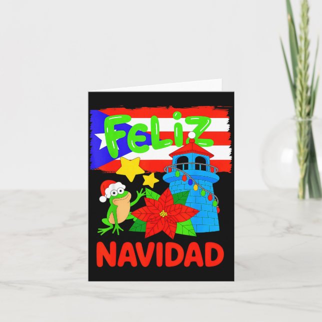 Feliz Navidad Puerto Rico Flag Floral Frog Boricua Karte (Vorderseite)
