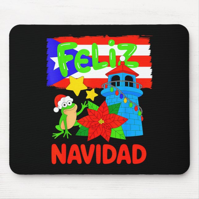 Feliz Navidad Puerto Rico Flag Floral Frog Boricua Mousepad (Vorne)