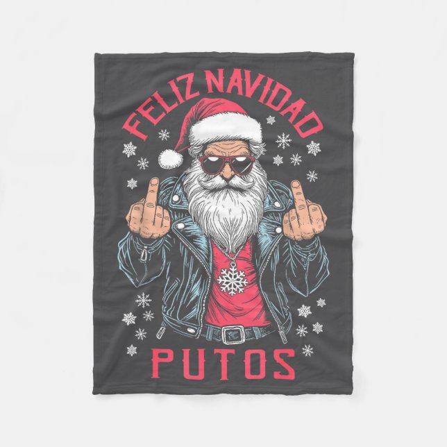 Feliz Navidad Putos Funny Rude Spanish Santa Middl Fleecedecke (Vorderseite)