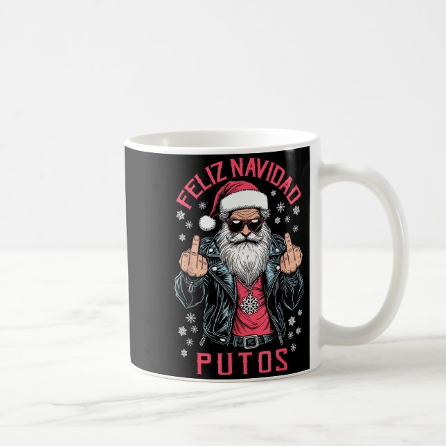 Feliz Navidad Putos Funny Rude Spanish Santa Middl Kaffeetasse (Rechts)
